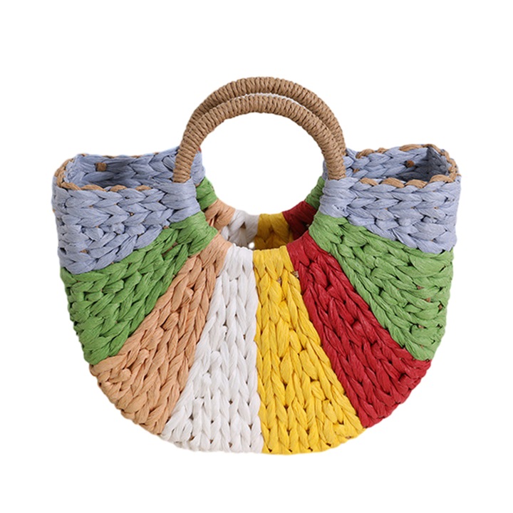Szövött kézitáskák szalma táskák Kézzel szőtt nyári strandtáskák kék