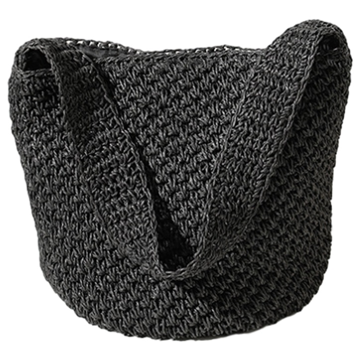 Jormftte fonott szalma válltáska, fekete, 29x16cm, 58cm pánt