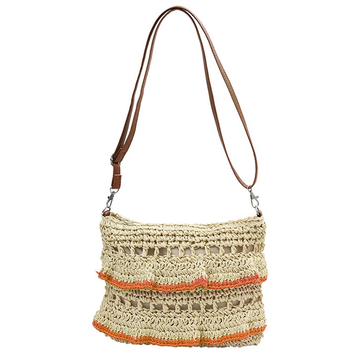 Jormftte szalmaszínű válltáska, többszínű, 29x23x8cm, állítható pánt 33cm