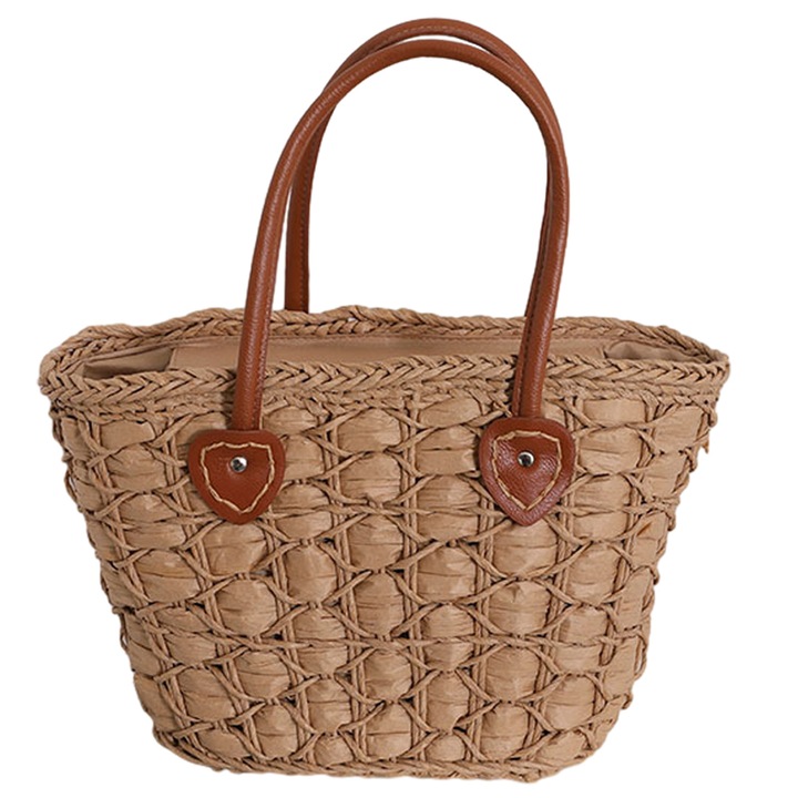 Női szalmatáskák Nyári strandtáskák Kézzel szőtt válltáska Kávé