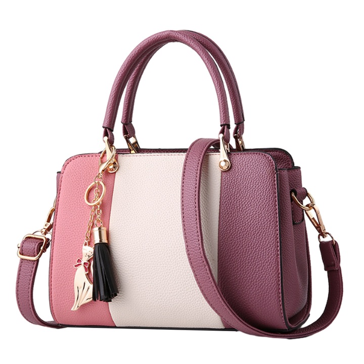 Kézitáska, női, ökológiai bőr, állítható pánttal, cipzárral zárható, tarka