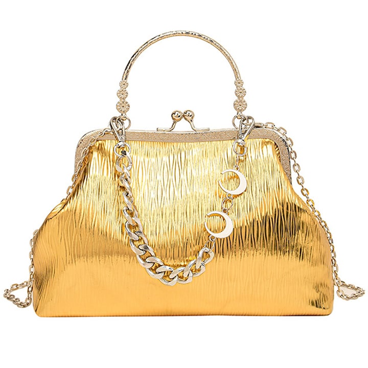 Jormftte láncos futártáska, fekete/ezüst/arany, 26x17x8cm, 1 db-os szett.