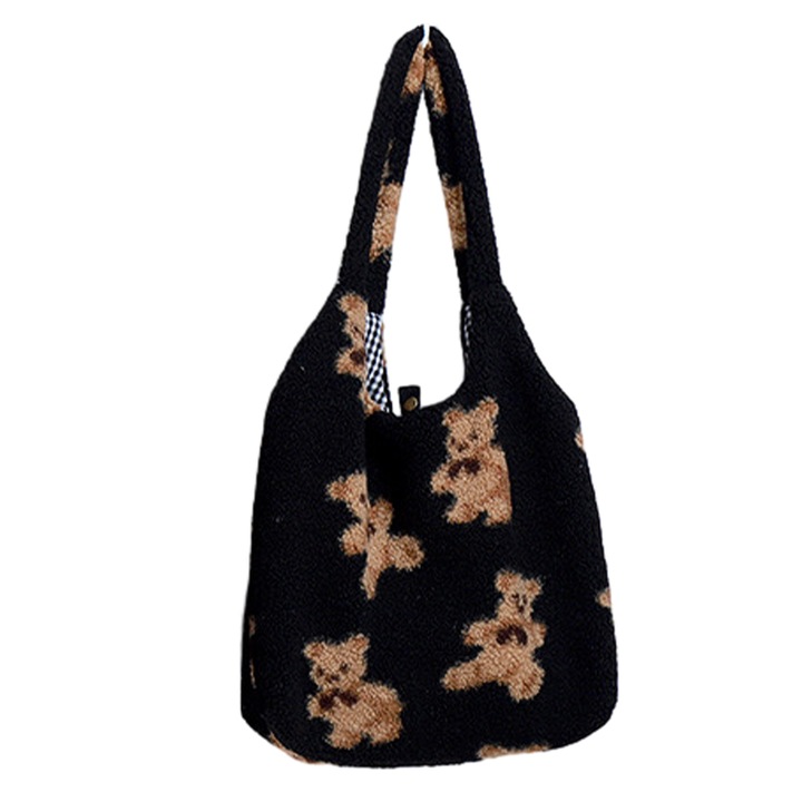 Jormftte plüss válltáska, bárányutánzat, fekete, 39x33cm