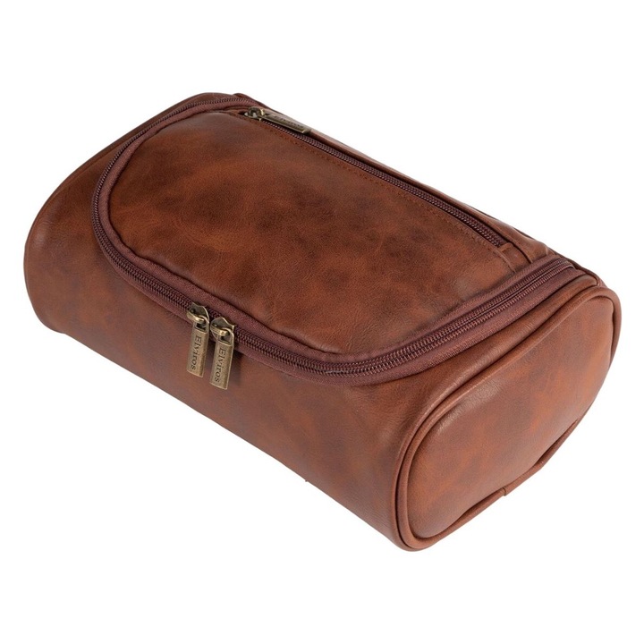 Мъжка тоалетна чанта, Elviros, Полиуретан, 23,5 x 15 x 11 см, Кафява