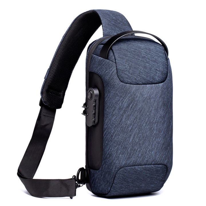 Rucsac QttvbTna, anti-furt, panza Oxford, albastru, 16x9.5x33cm
