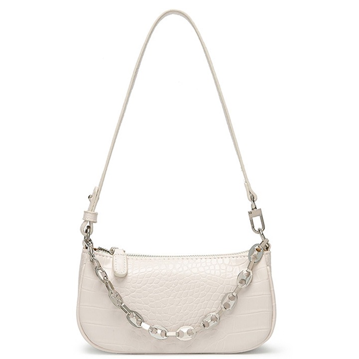 Jormftte női válltáska, Baguette modell, fekete/bézs/lila, mérete 20x7x14cm