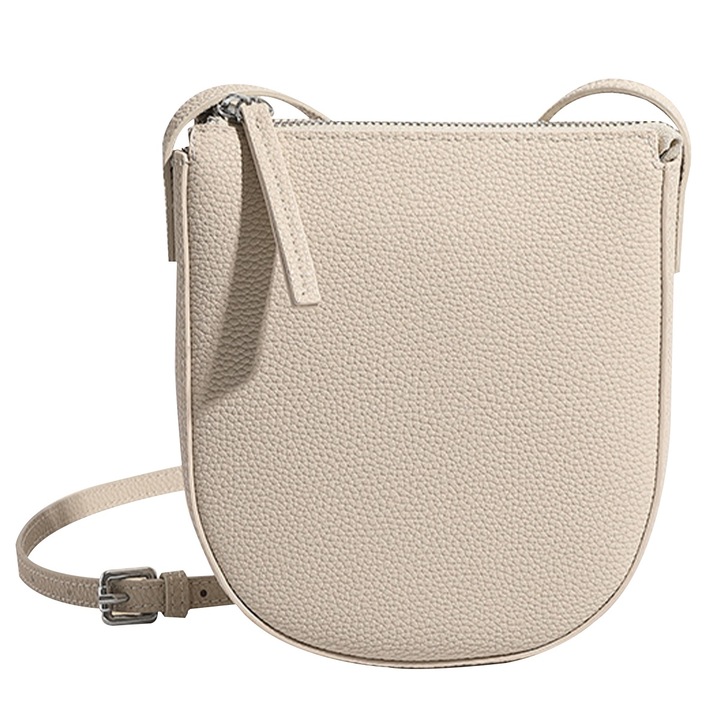 Чанта за през рамо QttvbTna, дамска, естествена кожа, бежова, 16x5x19см