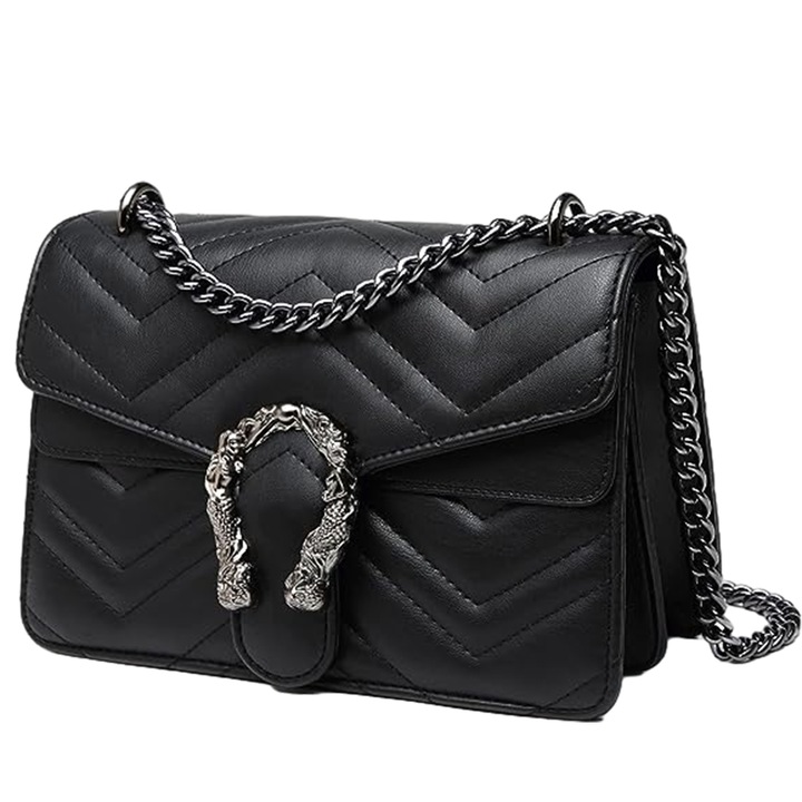Geanta crossbody dama BGHYHYHI, piele, neagra, 24x16x11cm