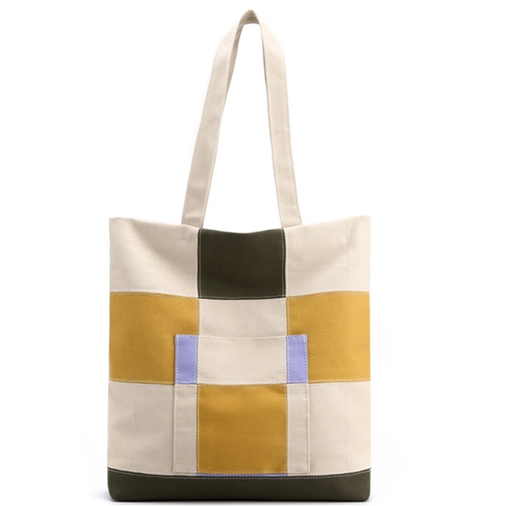 Jormftte női válltáska, vászon, sárga és szürke, 34x12x39cm