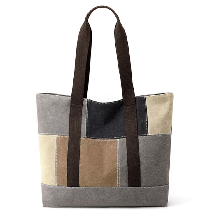 Jormftte vászon kézitáska, színes patchwork, mérete 39x13x36cm