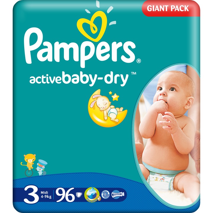 Пелени Pampers Active Baby 3 Midi Giant Pack, 96 броя