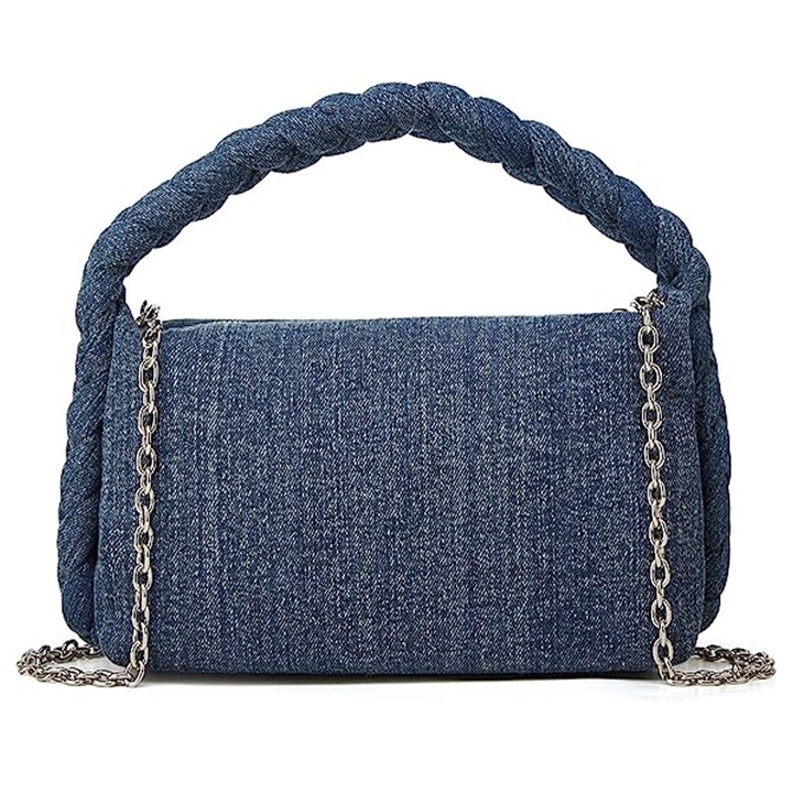 Чанта QttvbTna, дънкова, за през рамо / за ръка / през тялото, синя, 26x14x11см