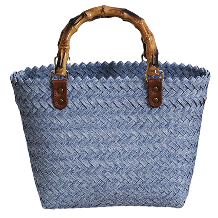 QttvbTna strandtáska, szalmaszövet, bambusz fogantyú, 40x13x30cm