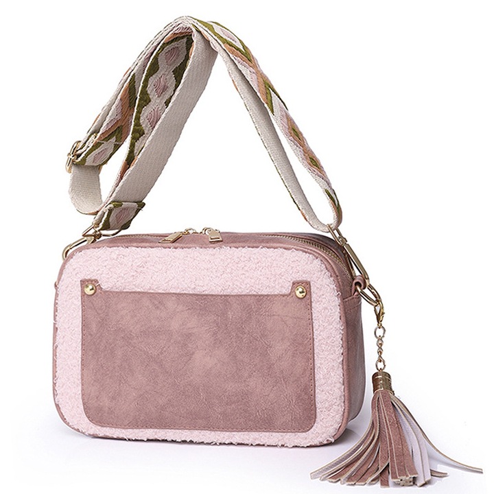 Női crossbody táska, Jormftte, 3 rekeszes, szürke/fekete/barna/rózsaszín, 25x8x16cm