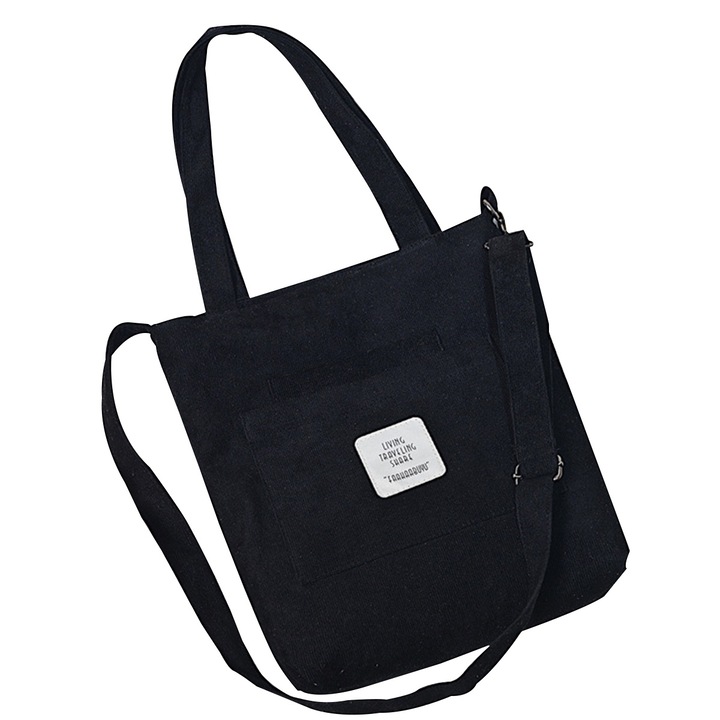 QttvbTna táska, vászon, fekete, 34x34x7cm