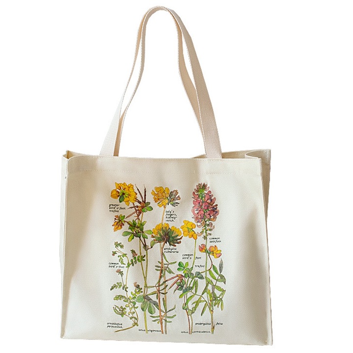 Geanta tip tote QttvbTna, canvas, alba, inchidere cu fermoar, 34x33x10cm