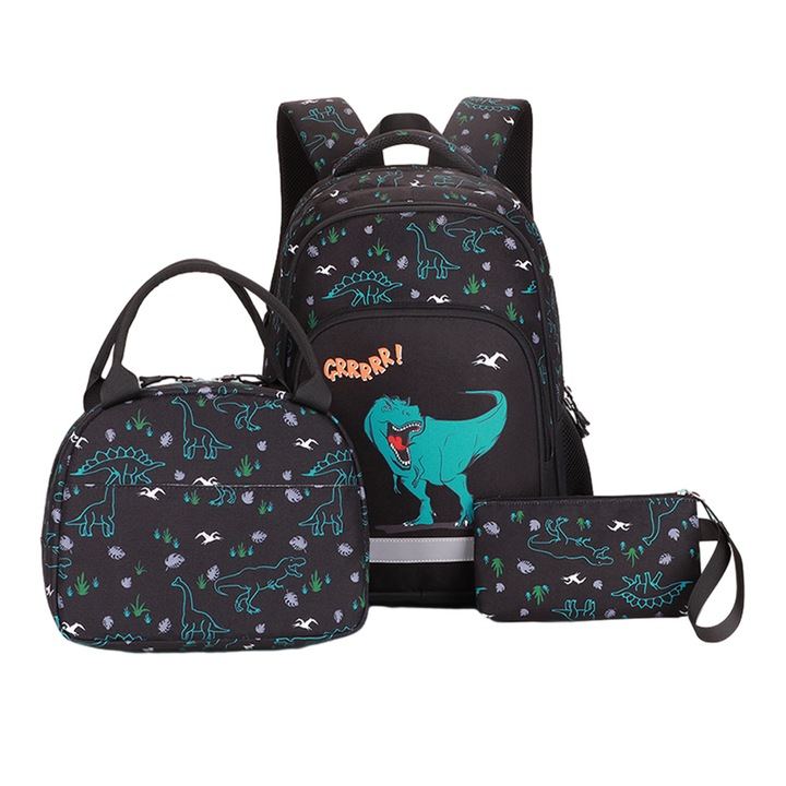 Jormftte gyerek iskolatáska szett, cápa/dino/szivárvány, 44x30x18cm, vízálló