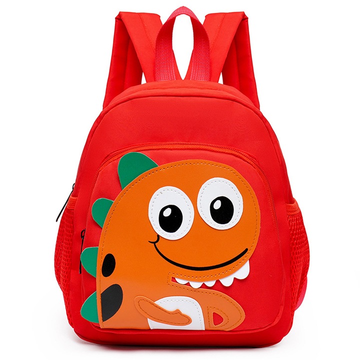 Jormftte mini hátizsák, 3D dinoszaurusz, piros, 6-12 éves gyermekeknek, cipzáras záródás