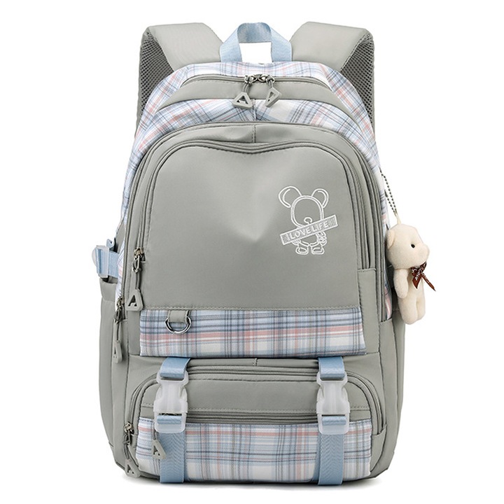 Jormftte iskolatáska lányoknak, 15.6 hüvelyk, többszínű, 6+, poliészter, cipzáras záródás