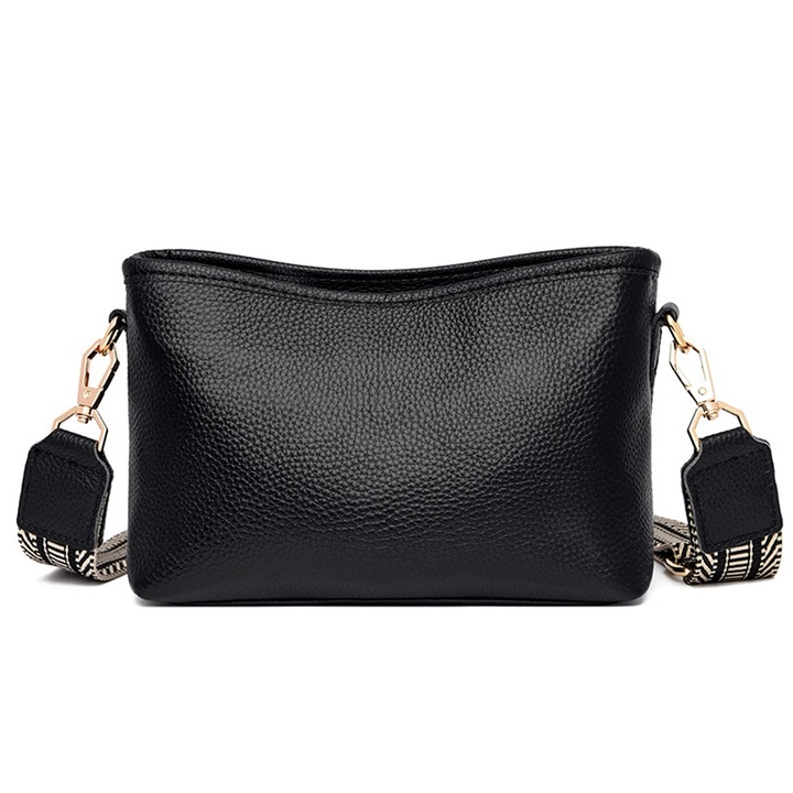 Női válltáska, fekete, cipzárral, 20x14x8cm