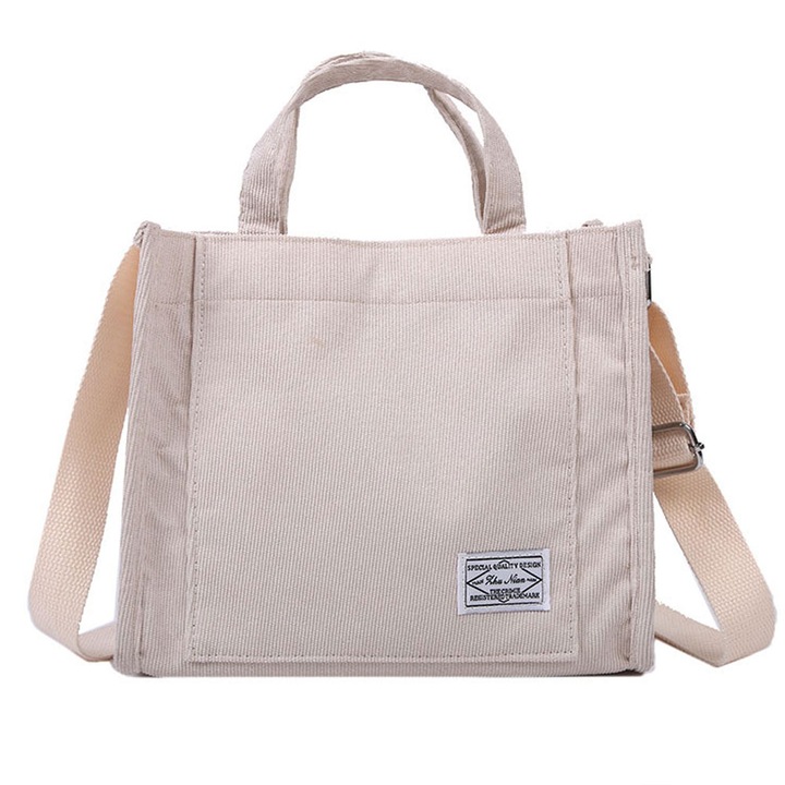 QttvbTna női táska, kordbársony, bézs, 25x22x9cm