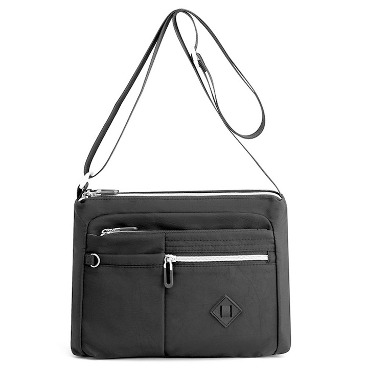 QttvbTna válltáska, sok zseb, fekete 24x13x11cm