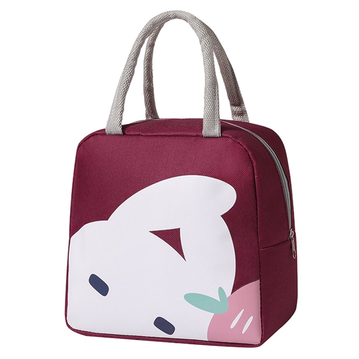 Geanta termoizolanta de pranz, material Oxford, visiniu, 22x23x16cm