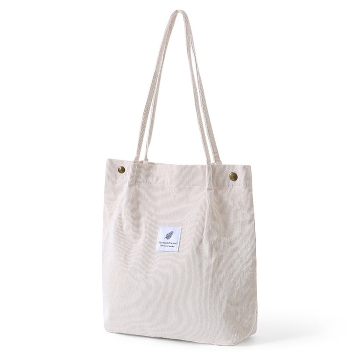 Чанта за през рамо QttvbTna, рипсено кадифе, голям капацитет, бежова, 34x30x12см