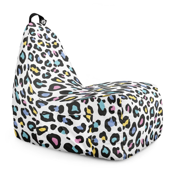 Fotoliu Updeco Puf Bean Bag tip Chill, sac interior, impermeabil, indoor/outdoor, cu maner, 62 x 95 x 75 cm, Leopard Pastel