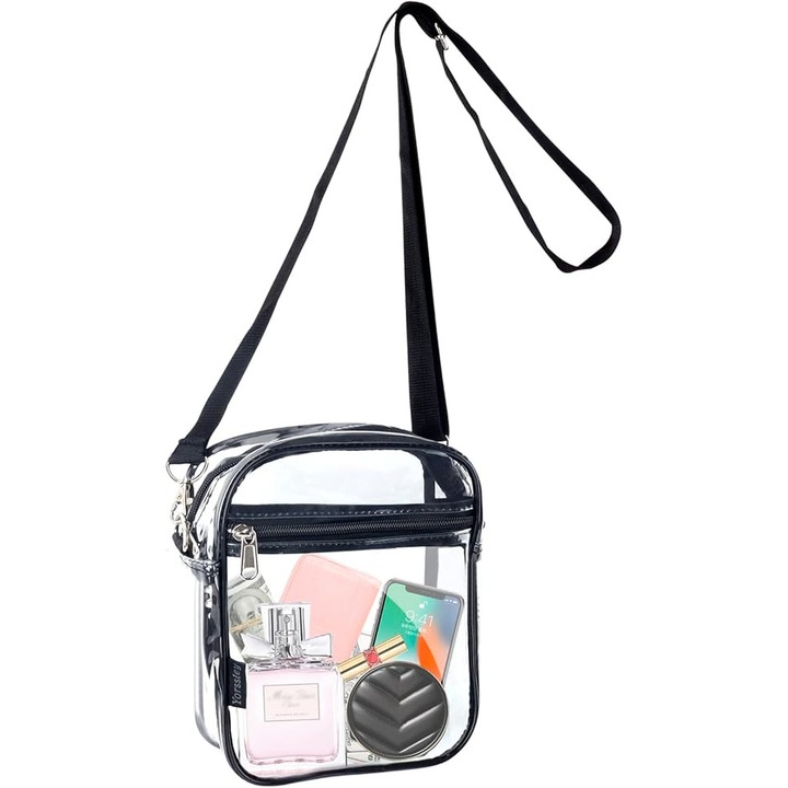 QttvbTna átlátszó táska, vízálló, elülső zsebbel, stadionokhoz és rendezvényekhez, színtelen