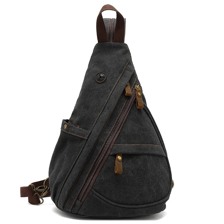 Rucsac canvas unisex, negru, 41x30x13.5cm, inchidere cu fermoar