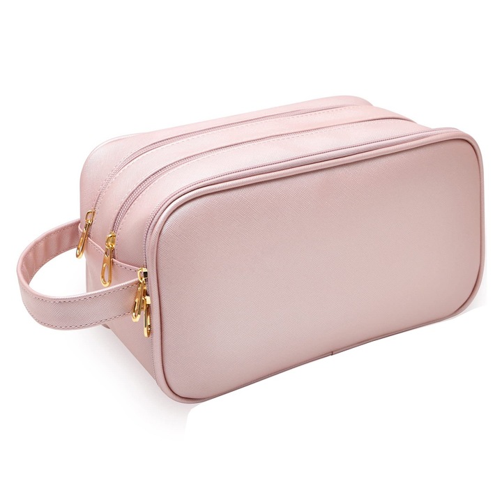 Geanta de machiaj esentiala de calatorie pentru femei, accesorii de calatorie geanta de machiaj din piele impermeabila, esentiala pentru camin,Roz