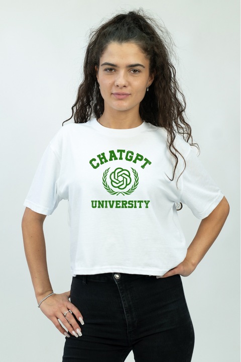 Tricou cropped pentru femei personalizat cu imagine chatgpt, Bumbac, Alb, XS