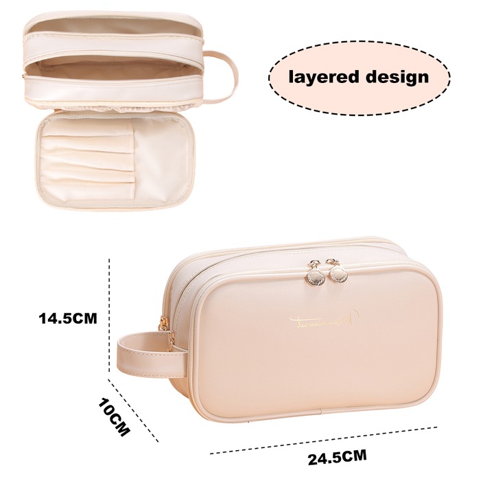 Geanta cosmetica de calatorie, organizator de machiaj, roz, 26.5x12x16.5cm
