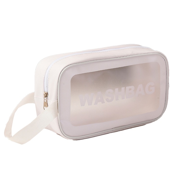 Козметична чанта, QttvbTna, PU кожа, водоустойчива, бяла, 28x16x7cm