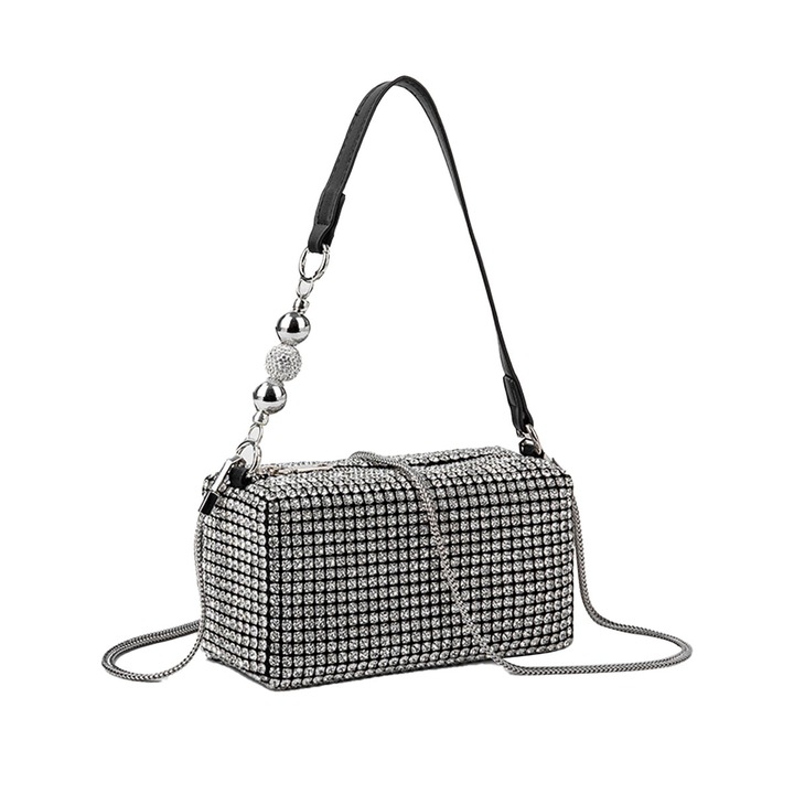 Esti táska QttvbTna, bőr, strasszokkal, ezüst, 18x10x8cm