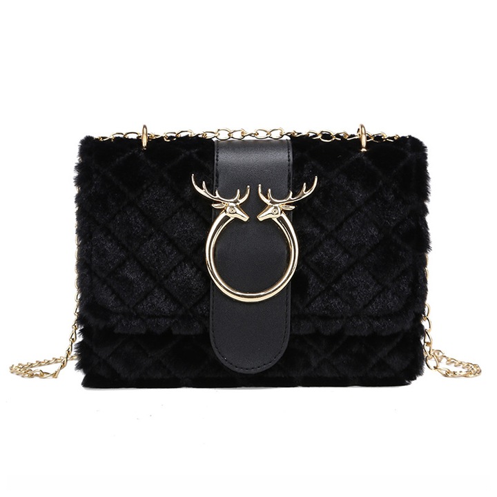 QttvbTna válltáska, plüss, fekete, 20x20x15x8cm