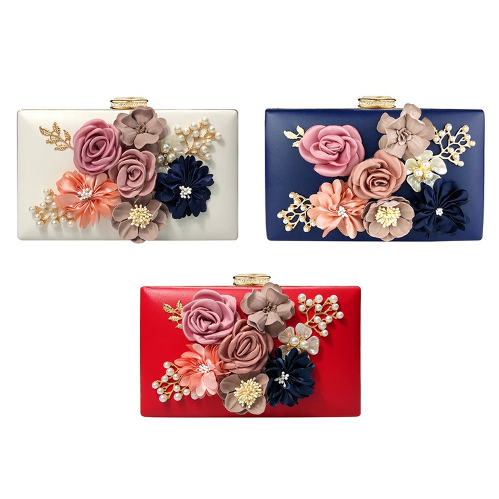 3 db-os női clutch táska szett, BGHYHYHI, Szatén, Fémlánc, Mintás, Többszínű