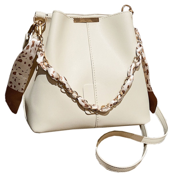 Vödörtáska QttvbTna, PU, kétszínű fehér-zöld, 15x22x21x12cm