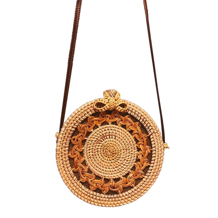 Kerek táska, rattan, kézzel készített, 20x20x10cm