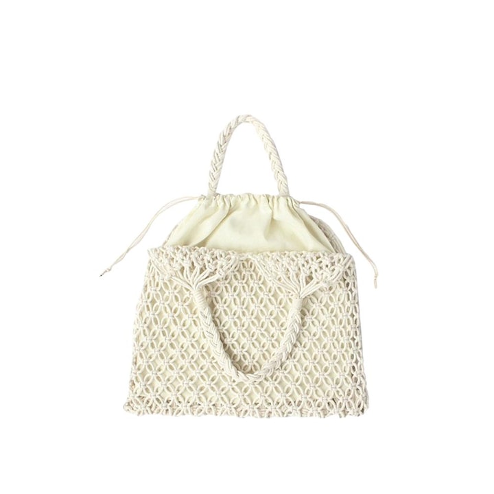 Strandtáska QttvbTna, kötött, szalma, pamut, fehér, 35x30x2cm