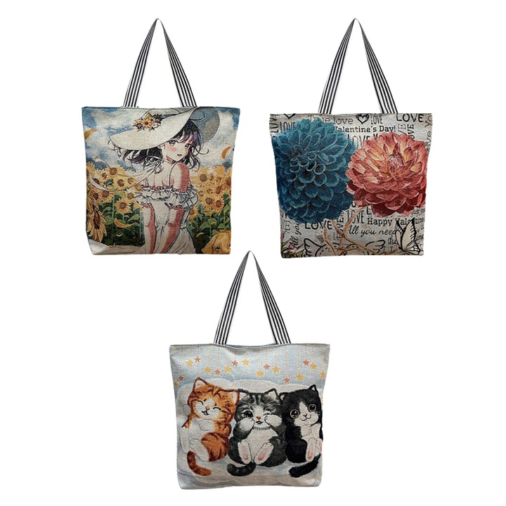 Комплект от 3 чанти Tote QttvbTna, платнени с цип, многофункционални, 43x9x37 см