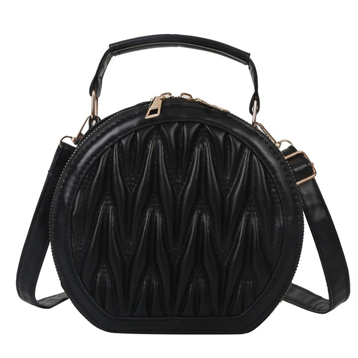 Válltáska, QttvbTna, ökológiai bőr, fekete, 22x14x6,5cm