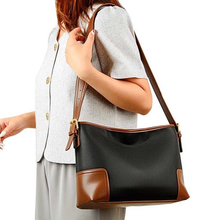 QttvbTna kézitáska, táska, ökológiai bőr, vízálló, levehető pánttal, fekete