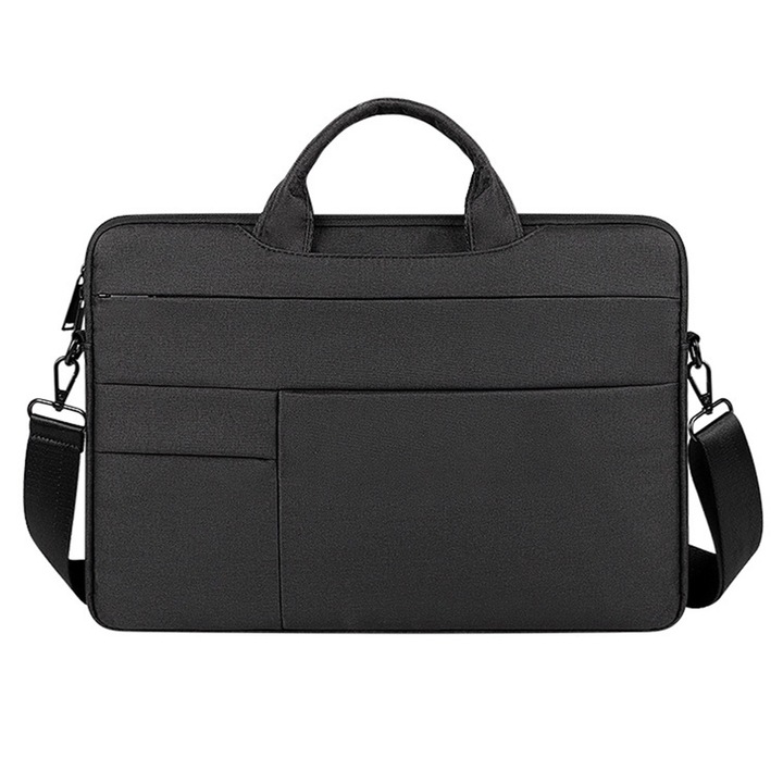 QttvbTna laptoptáska, kompatibilis 15-16 hüvelykes, poliészter, vízálló, fekete, 39x1,8x28cm