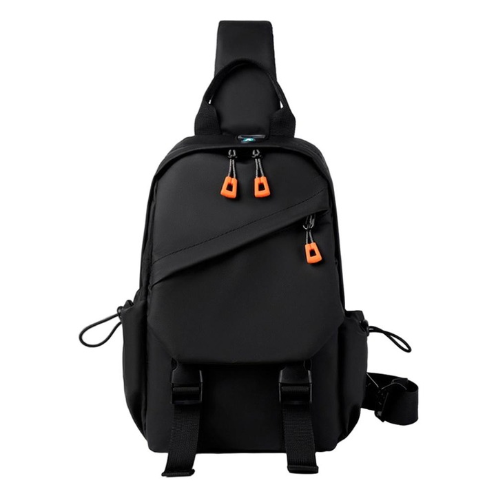 Crossbody táska, ökológiai bőr, vízálló, fekete, 30,5 x 17,5 x 9 cm