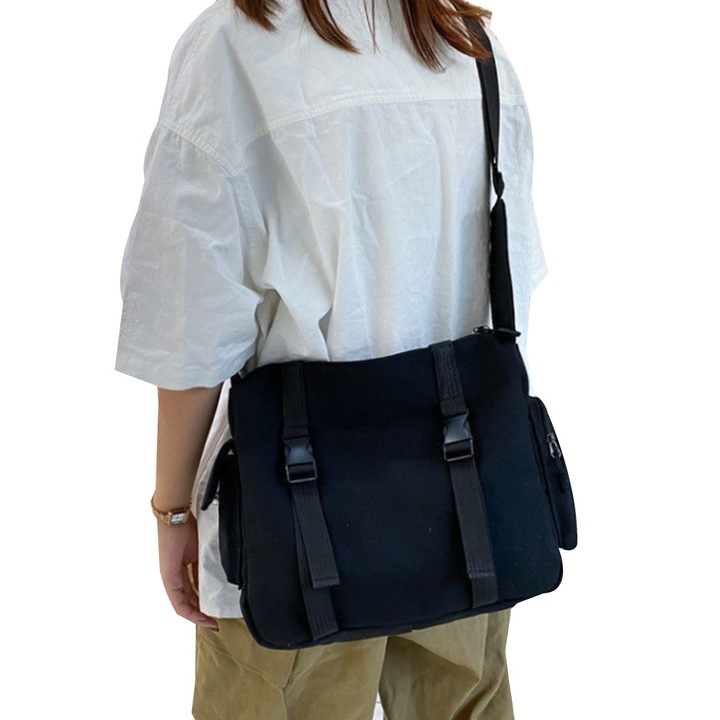 Hobo чанта QttvbTna, голям капацитет, платнена, водоустойчива, регулируема презрамка, черна