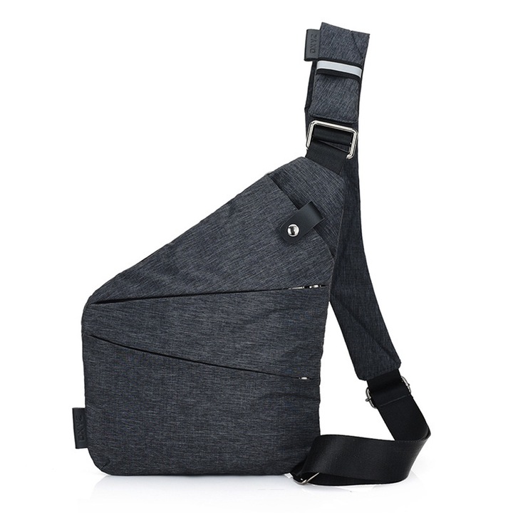 QttvbTna férfi táska, lopásgátló heveder, poliészter, vízálló, jobb vállra, fekete