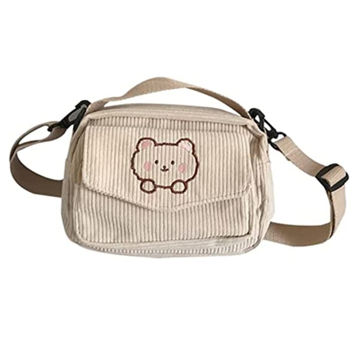 Jormftte női válltáska, kordbársony, fehér, 17x6x15cm, állítható vállpánt