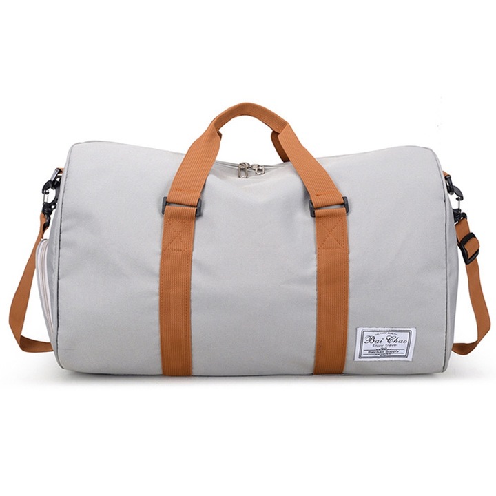 Sporttáska cipőrekesszel és nedves zsebbel, utazótáska, hétvégi táska világosszürke